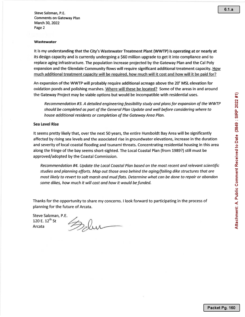 Steve Salzman Letter To The Planning Commission