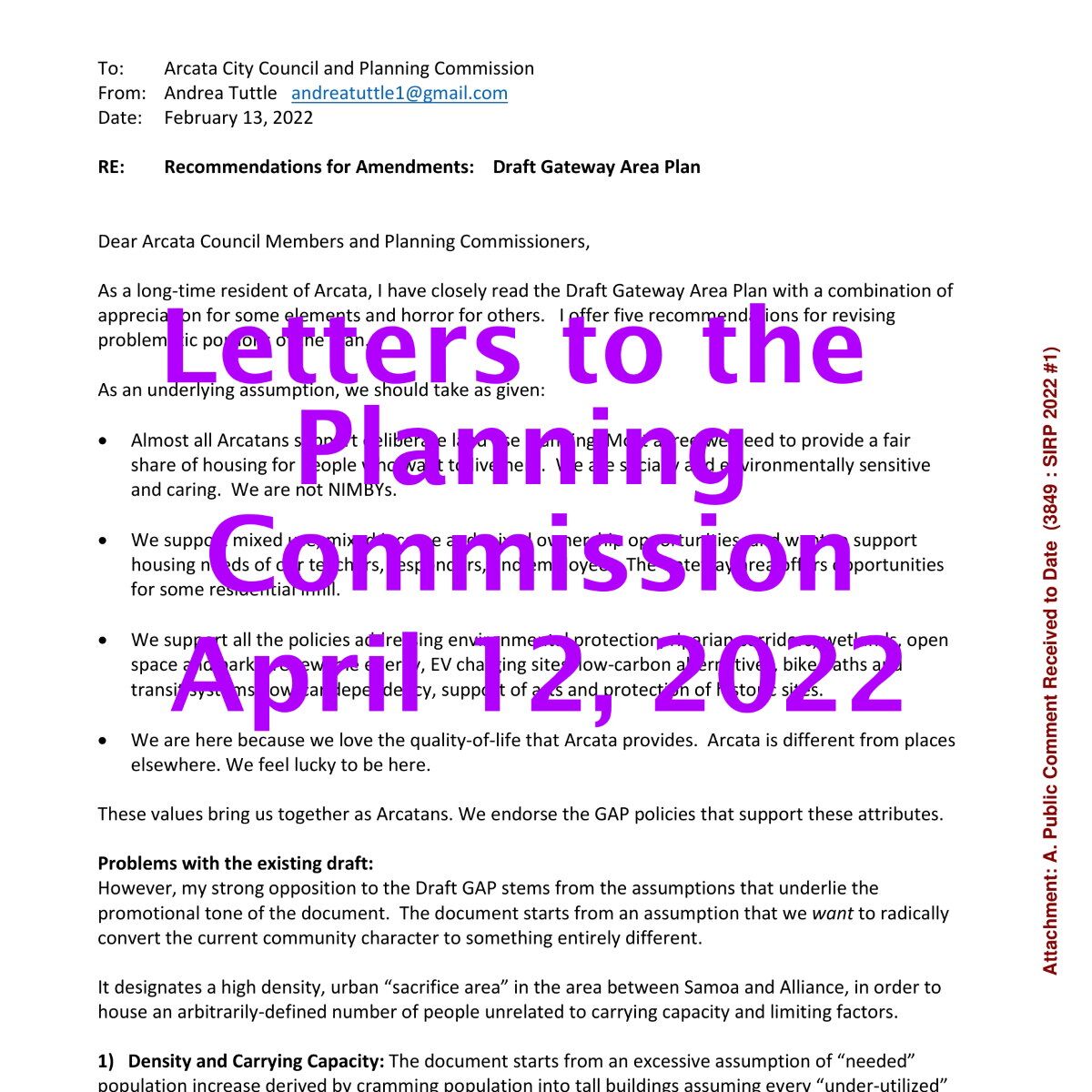 Letters to the Planning Commission